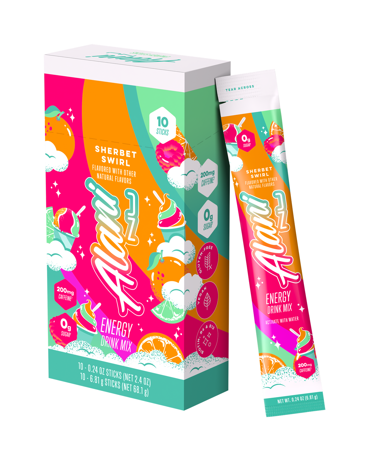 Sherbet Swirl Powdered Energy Sticks, 10-Pack
