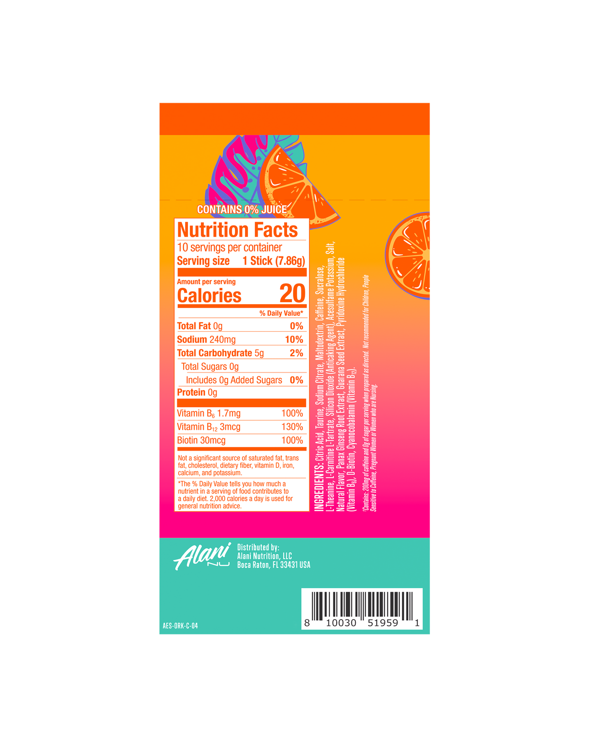 Orange Kiss Energy Sticks - 10-Pack